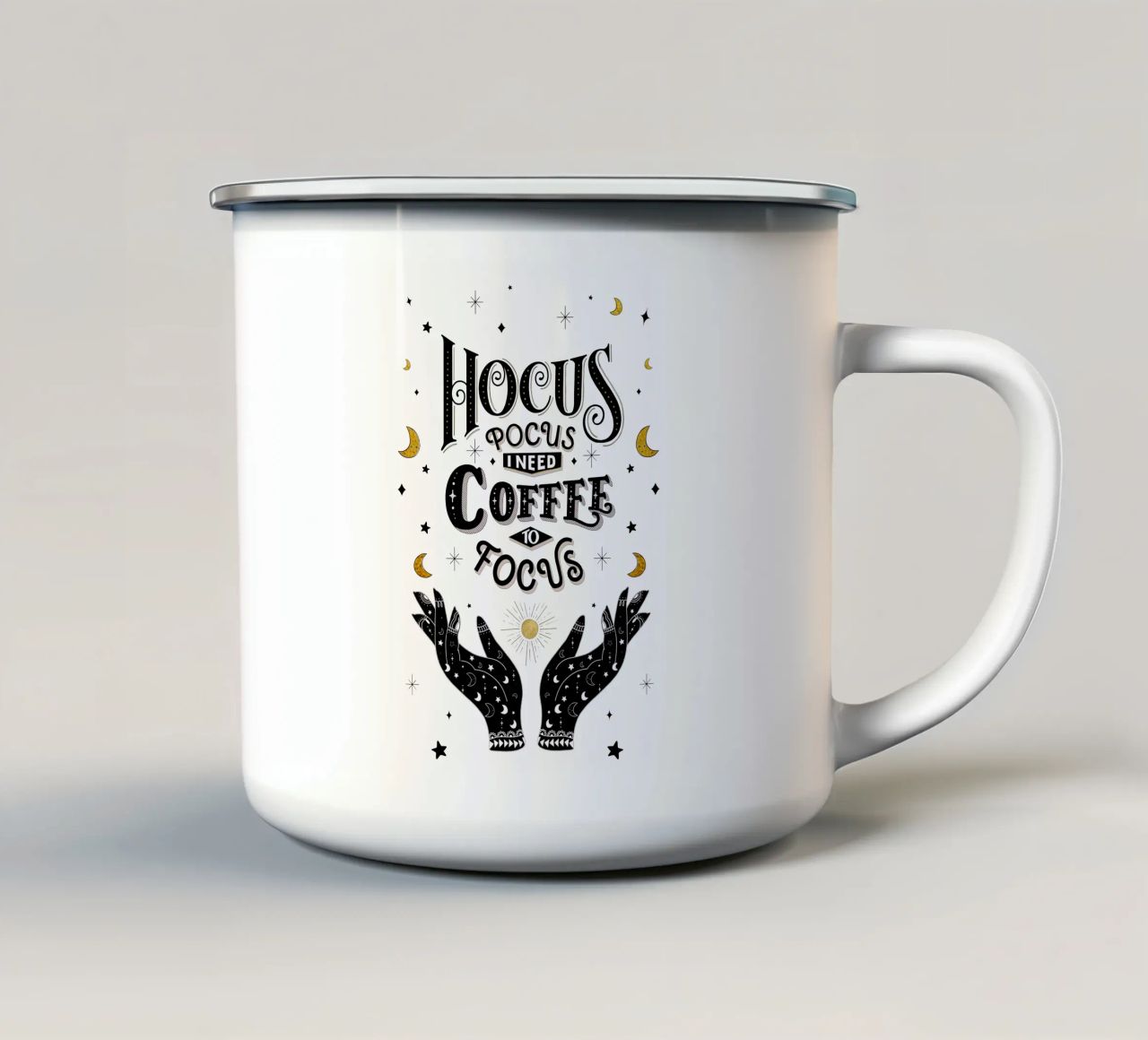 Kaffee-Liebhaber: Hocus Pocus. Ho bisogno di caffè per concentrarmi. tazza in smalto da CalliLetters