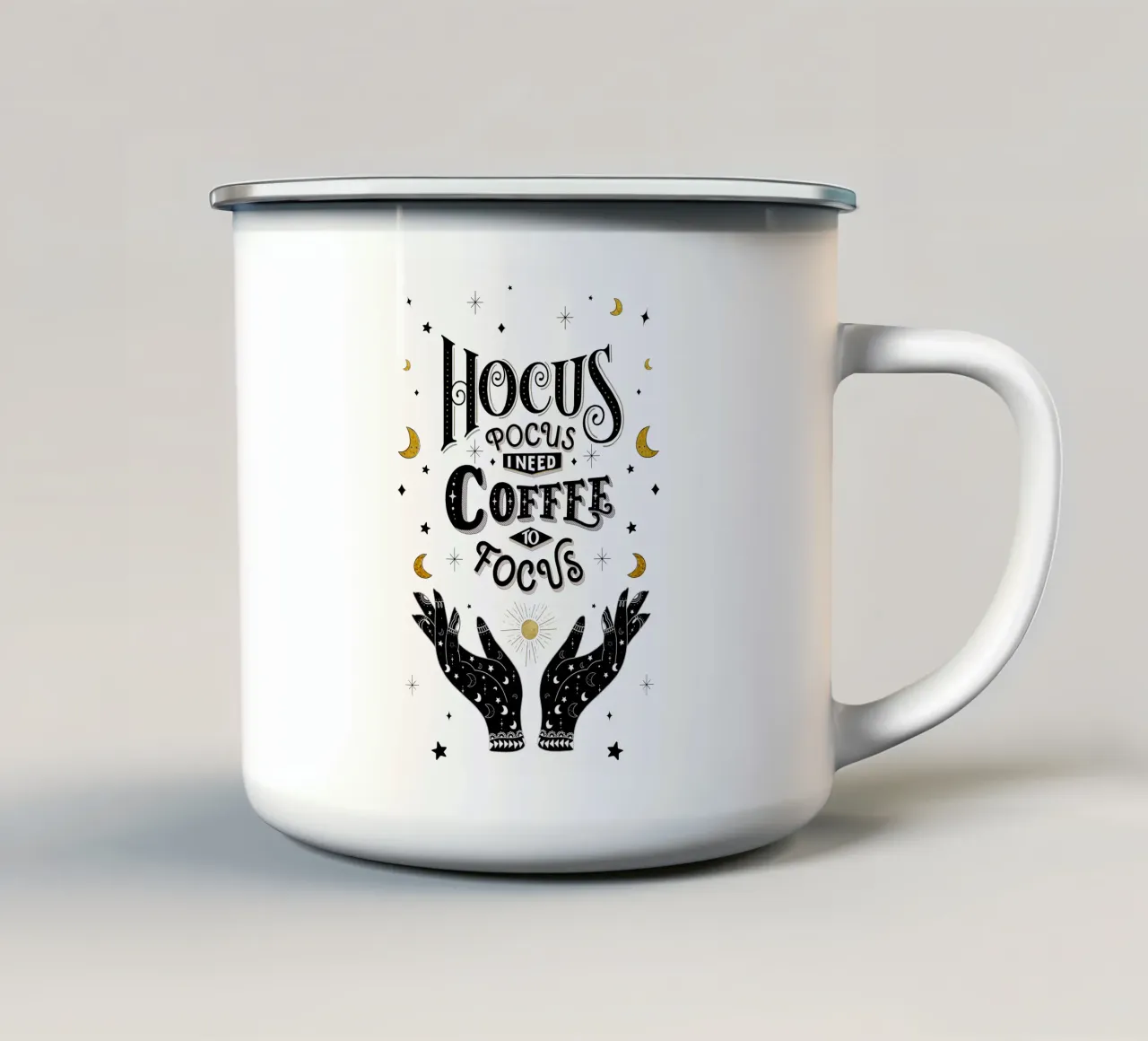 Kaffee-Liebhaber: Hocus Pocus. Ho bisogno di caffè per concentrarmi. tazza in smalto da CalliLetters