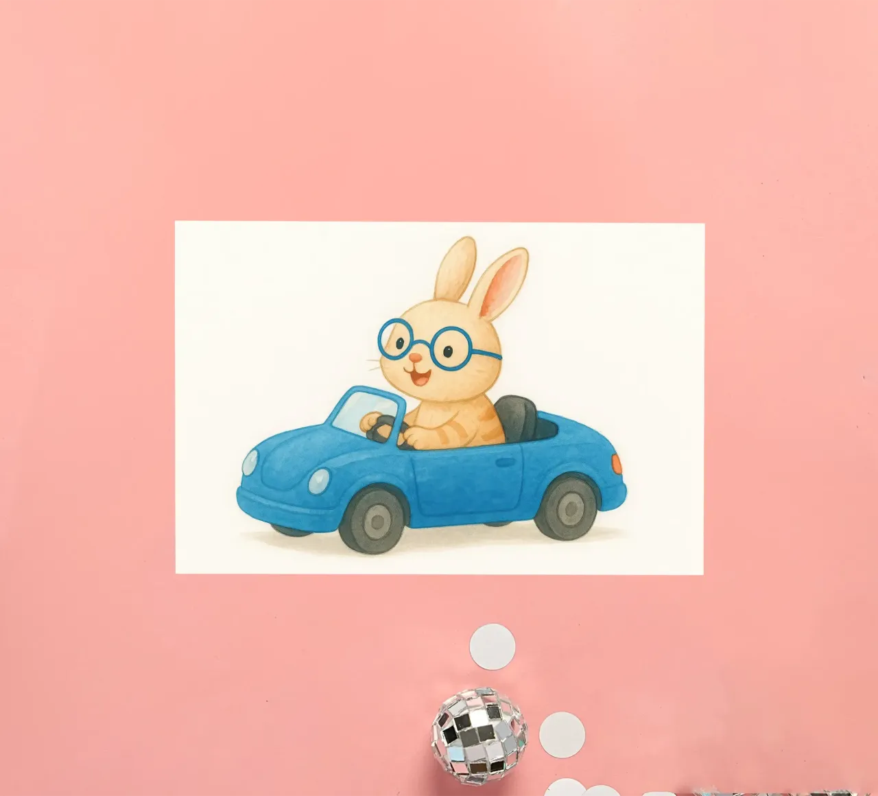 Coniglio allegro in una decappottabile adesivo da earl BM