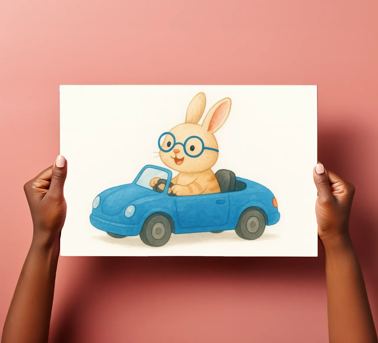 Coniglio allegro in una decappottabile foglio adesivo da earl BM