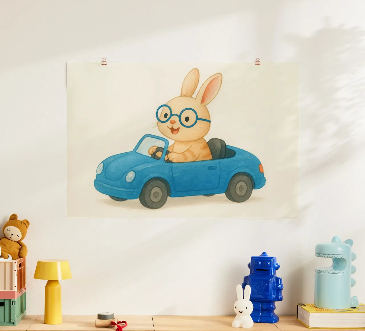 Coniglio allegro in una decappottabile poster da earl BM