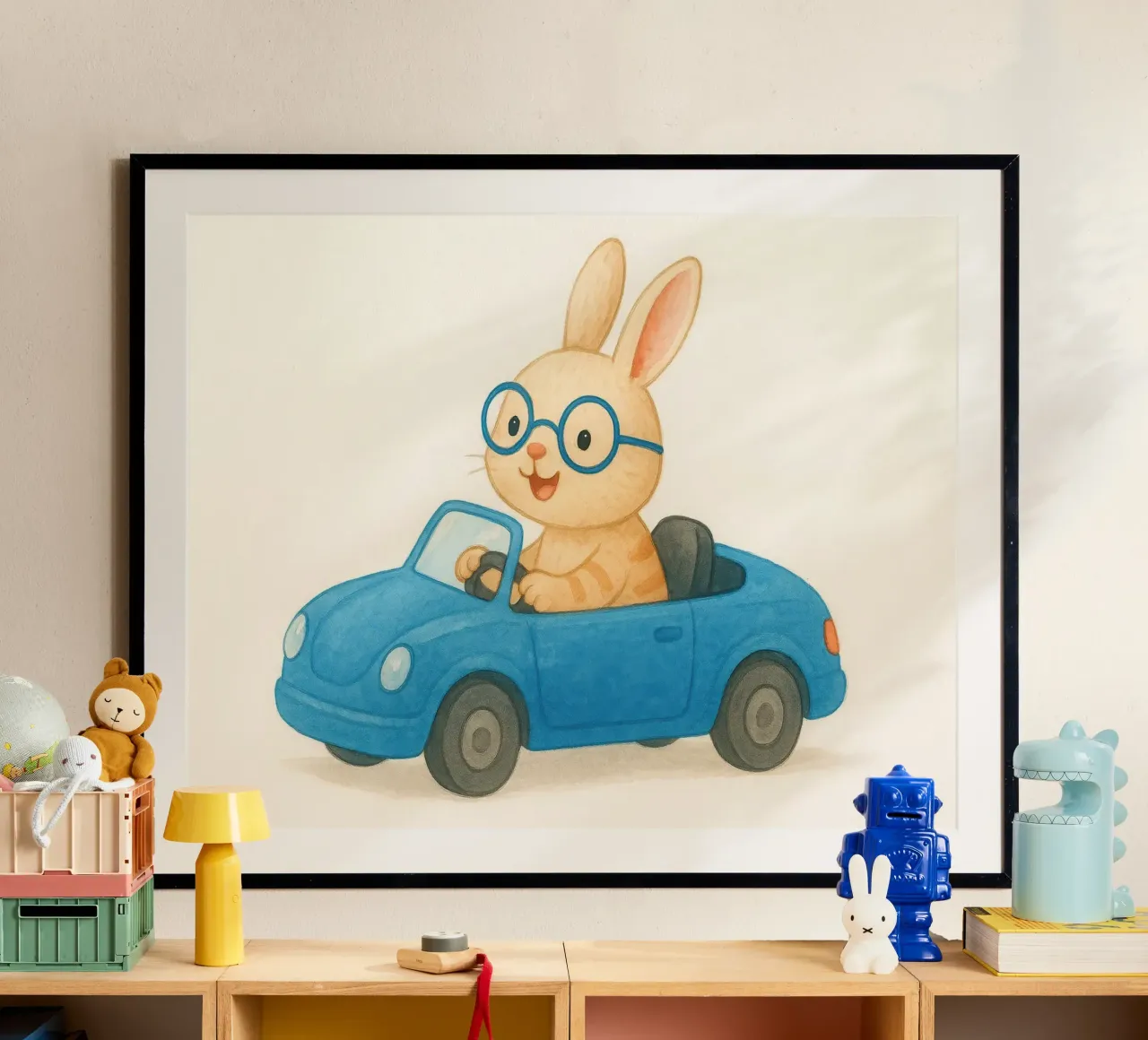 Coniglio allegro in una decappottabile poster da earl BM