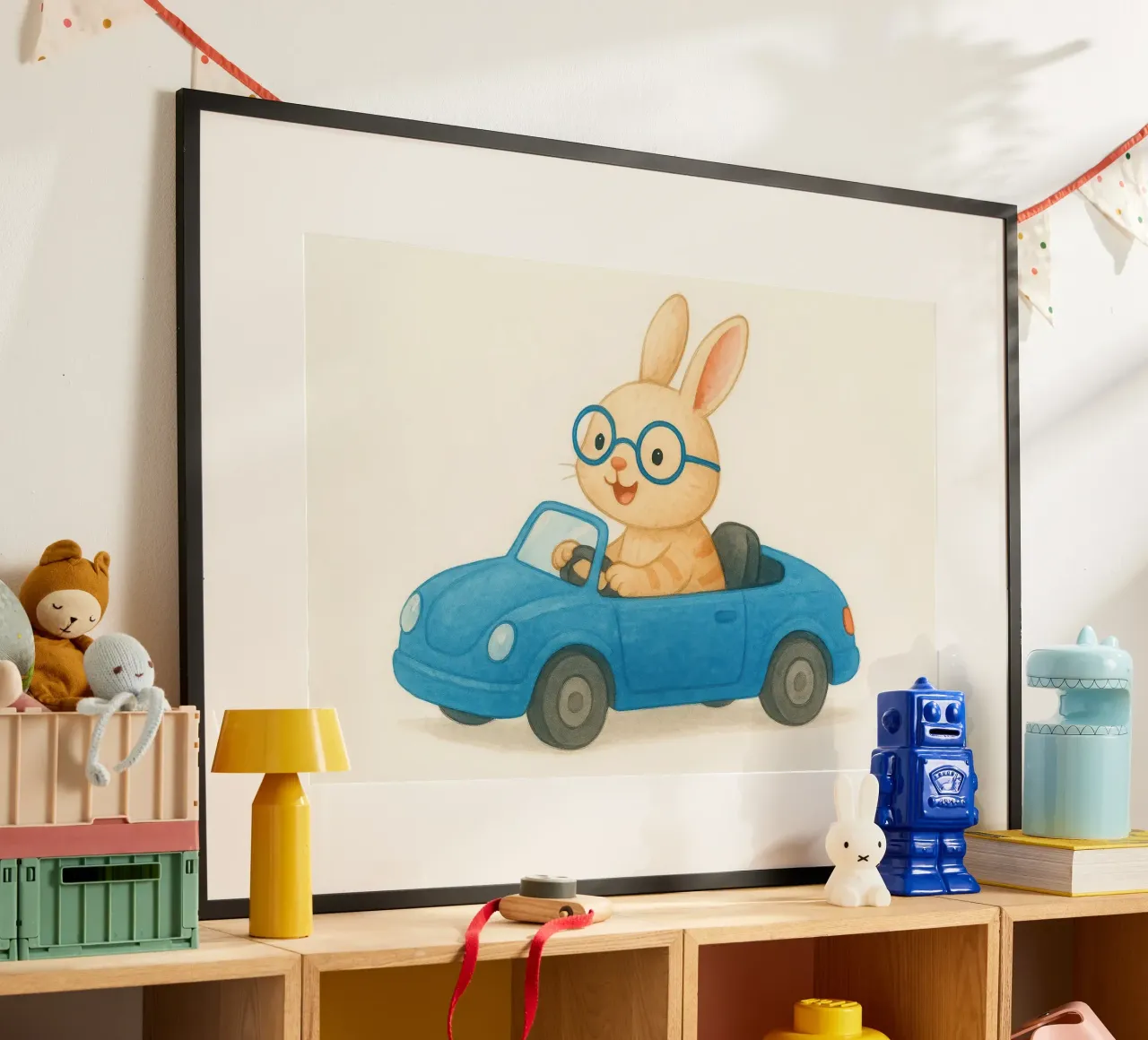 Coniglio allegro in una decappottabile poster da earl BM