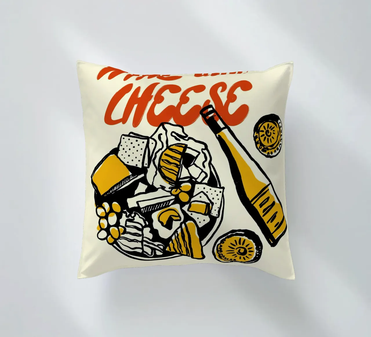 Boho Food 20 Wine and Cheese cuscino da Boho Print Collection