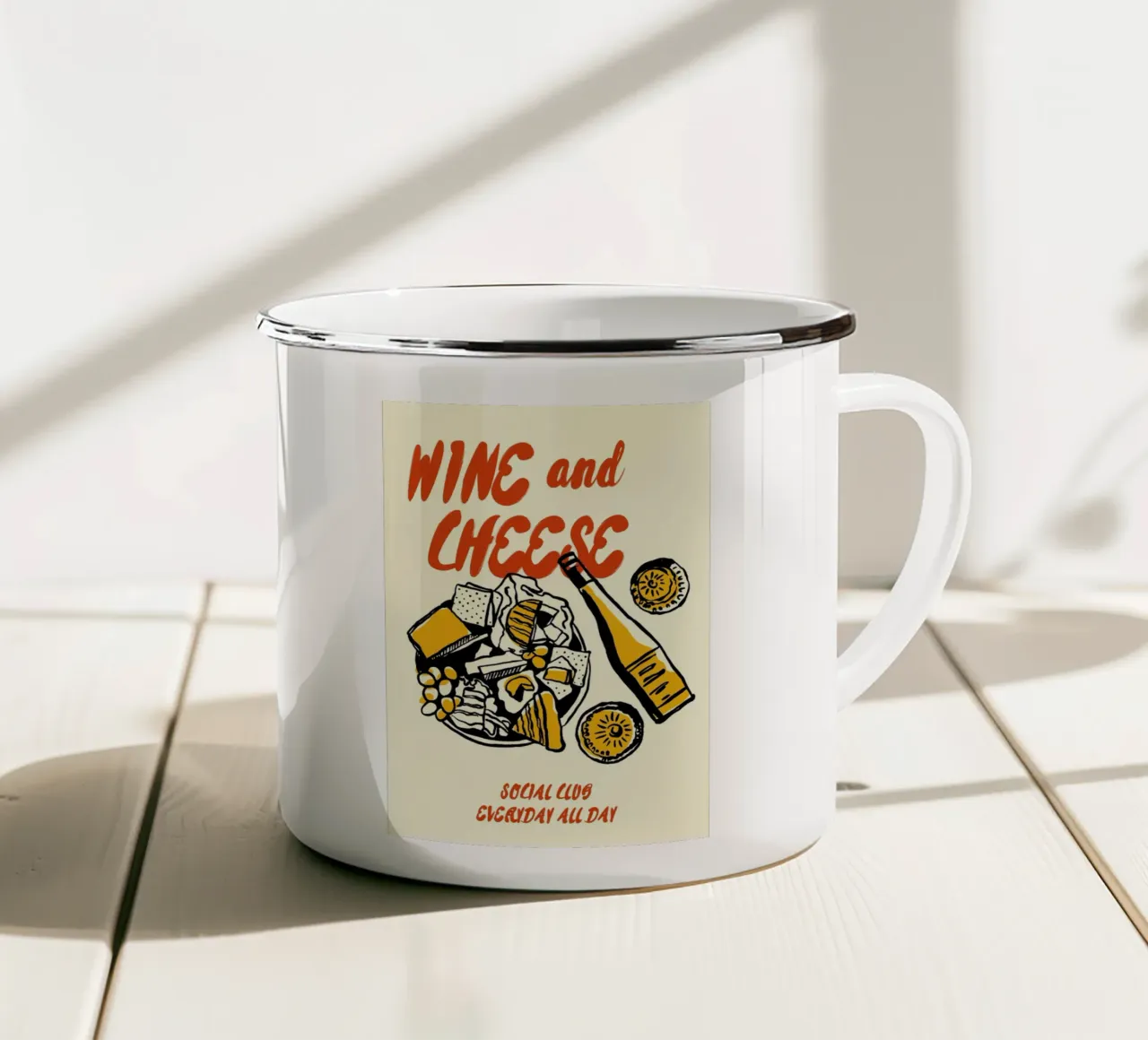 Boho Food 20 Wine and Cheese tazza in smalto da Boho Print Collection