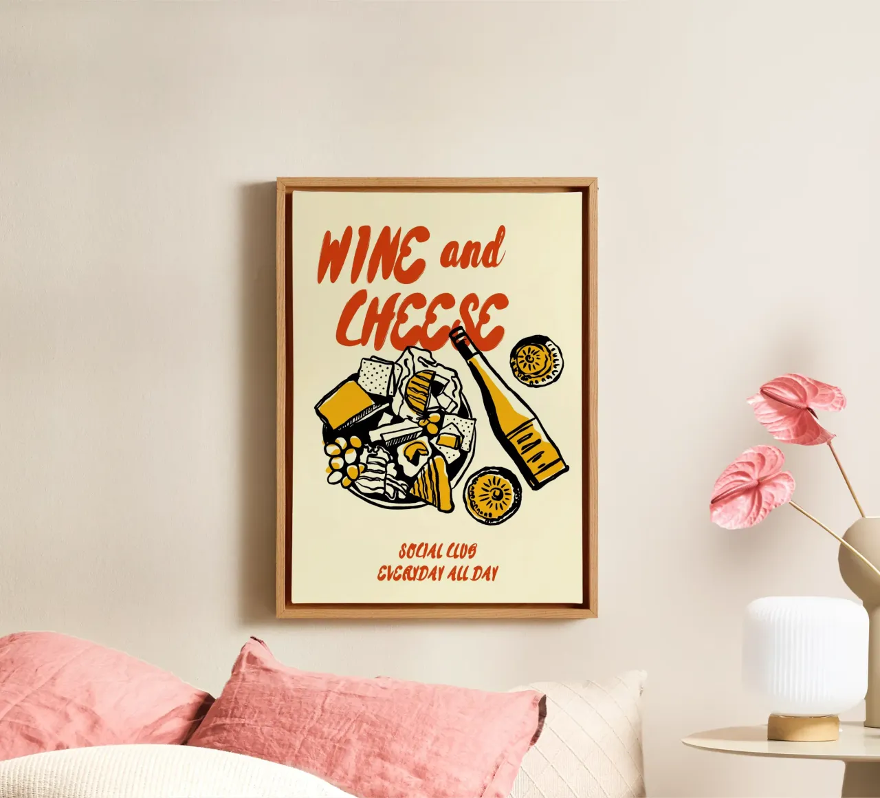 Boho Food 20 Wine and Cheese tela con Cornice a cassetta da Boho Print Collection