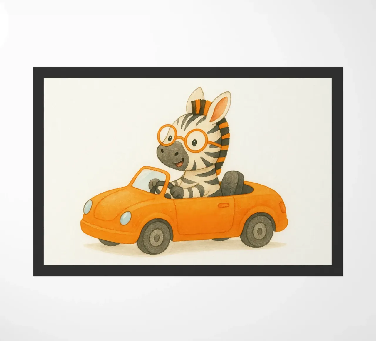 Una zebra in una cabriolet arancione zerbino da earl BM