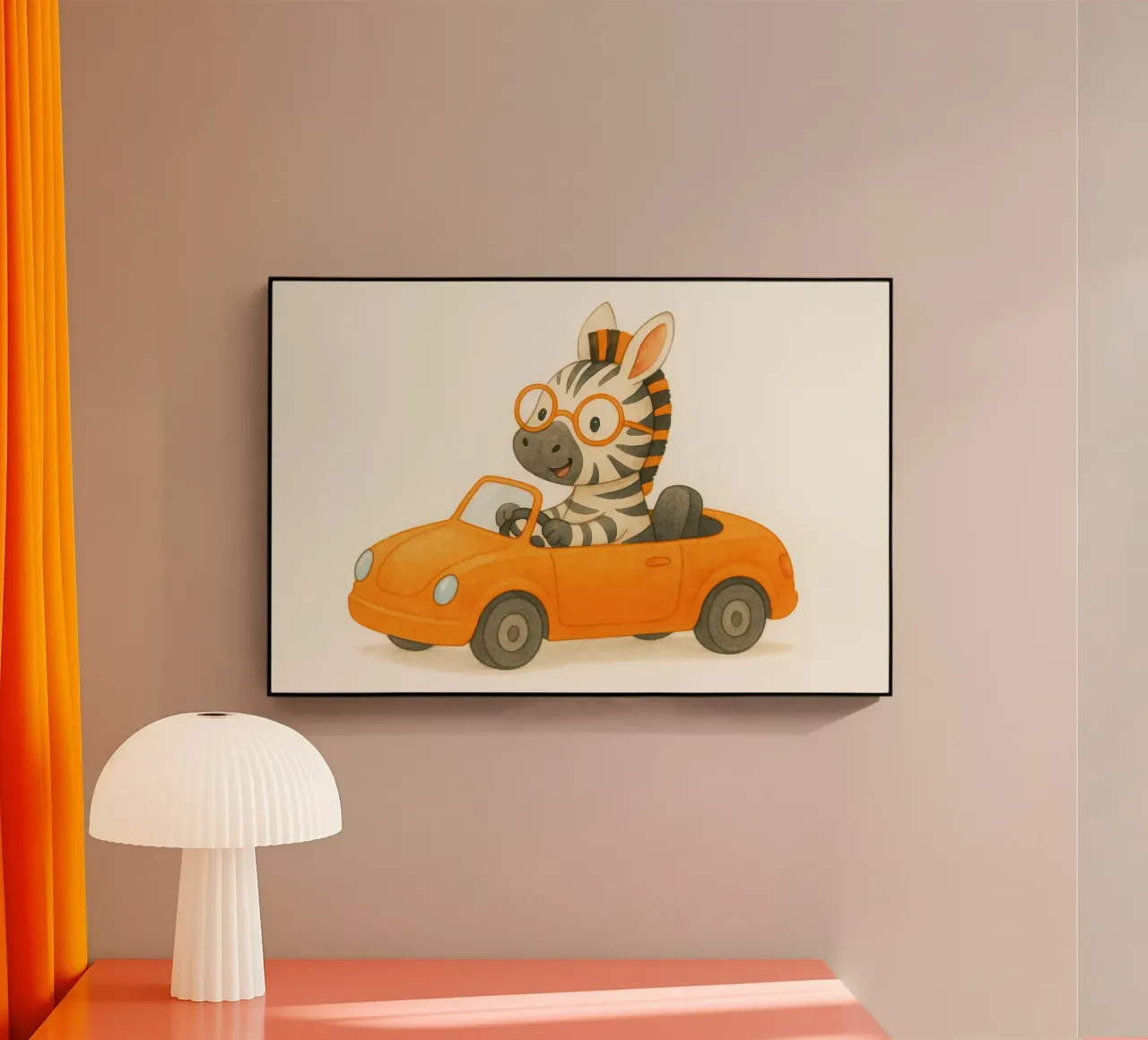 Una zebra in una cabriolet arancione plexiglass da earl BM