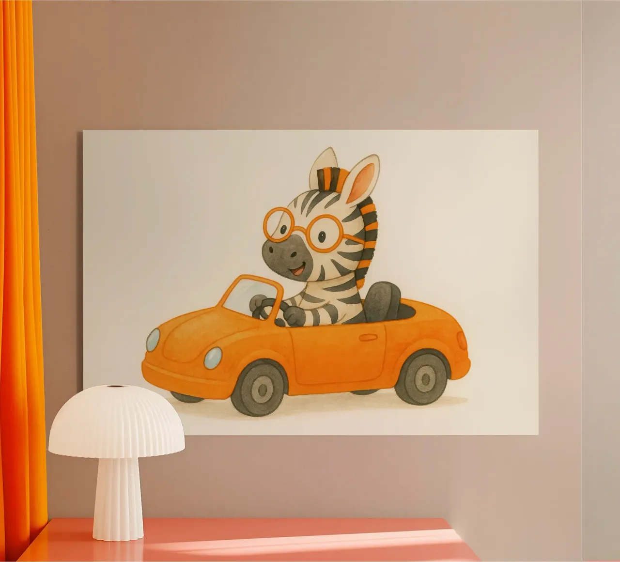 Una zebra in una cabriolet arancione plexiglass da earl BM