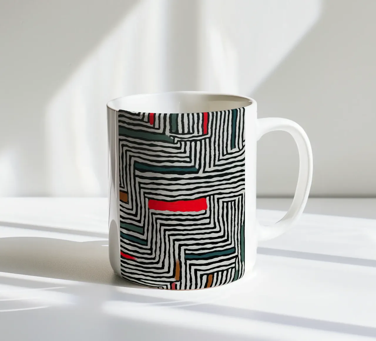 Circle & Leaf Pattern ceramic mug by Sienna Atelier