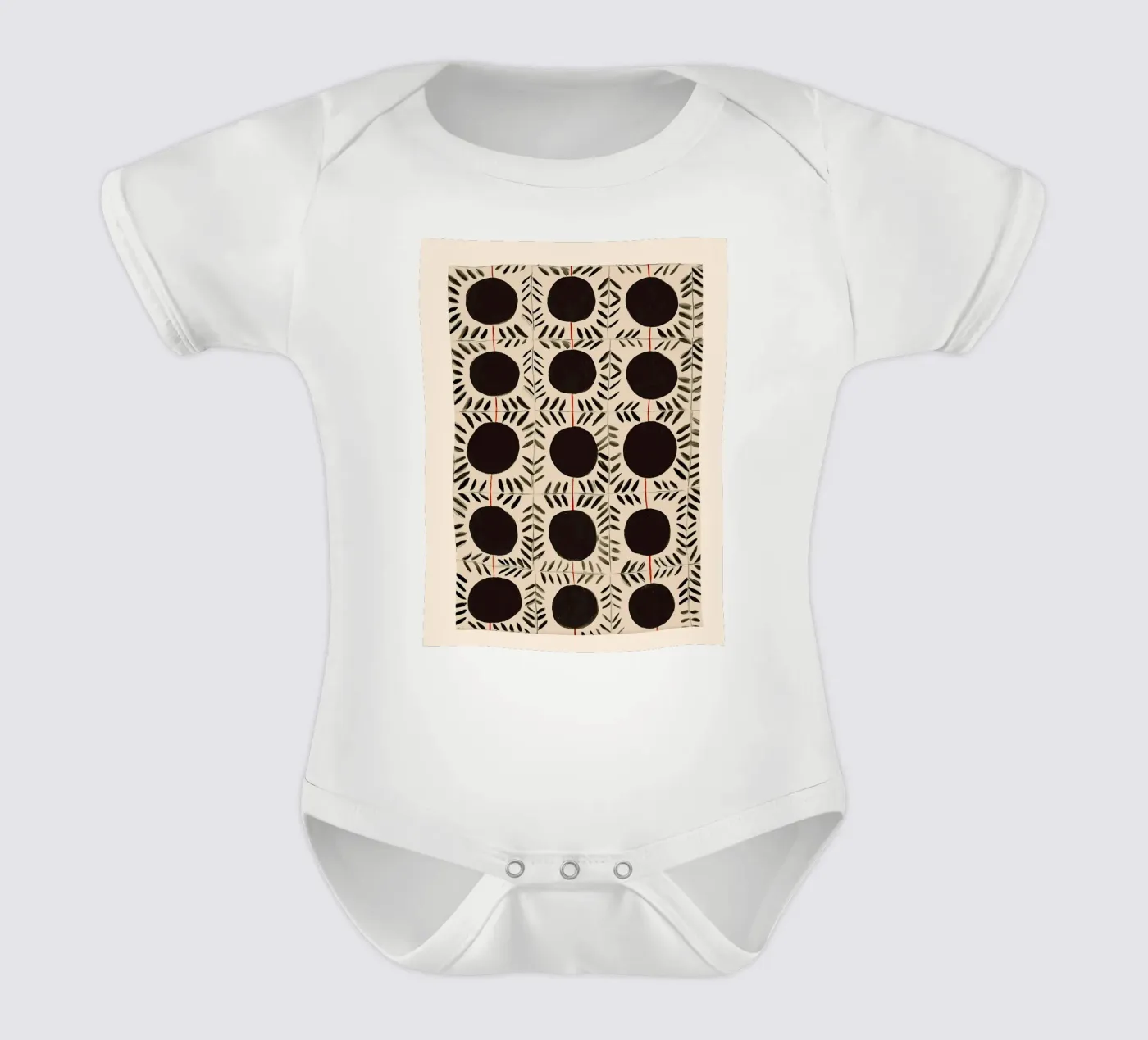 Circle & Leaf Pattern short-sleeve baby romper by Sienna Atelier