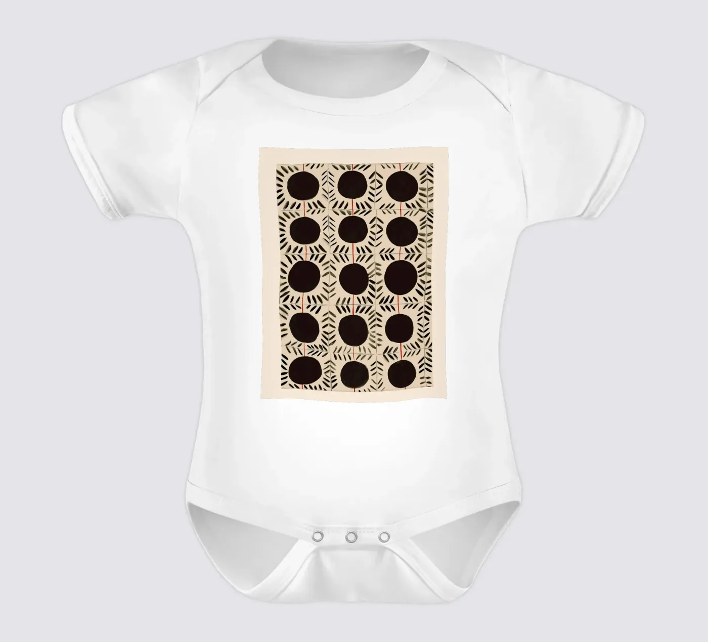Circle & Leaf Pattern short-sleeve baby romper by Sienna Atelier