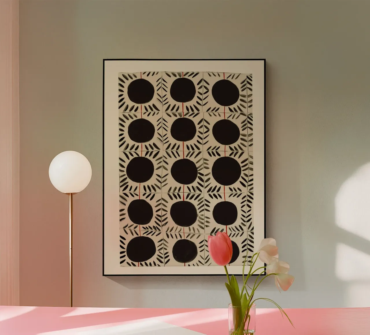 Motif de cercle et de feuille plexiglas de Sienna Atelier