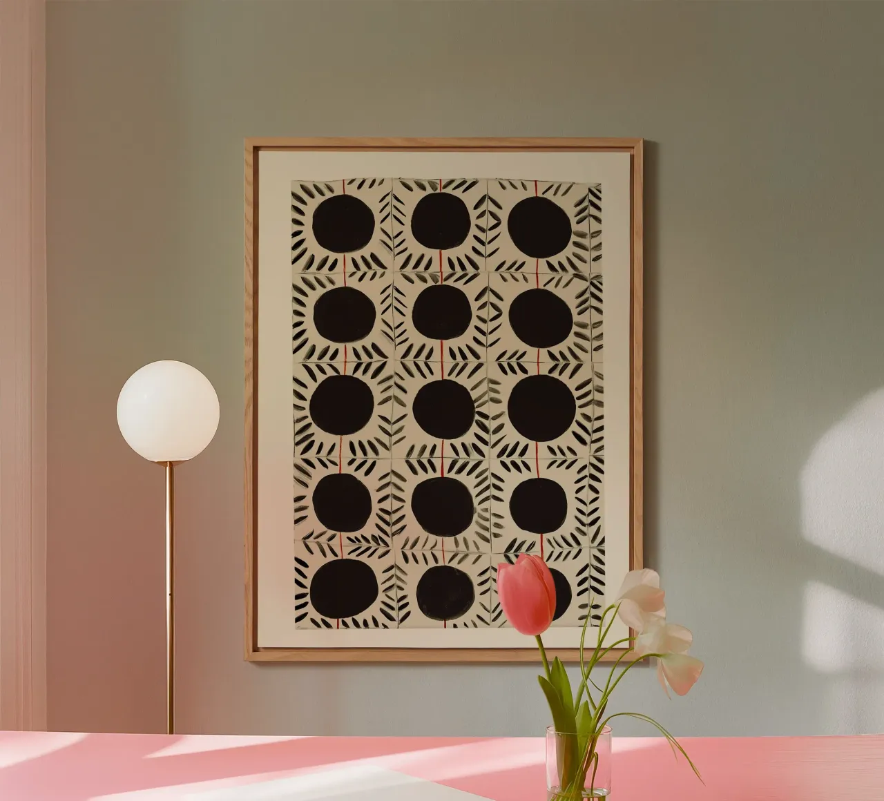 Motivo a cerchi e foglie pannello forex da Sienna Atelier