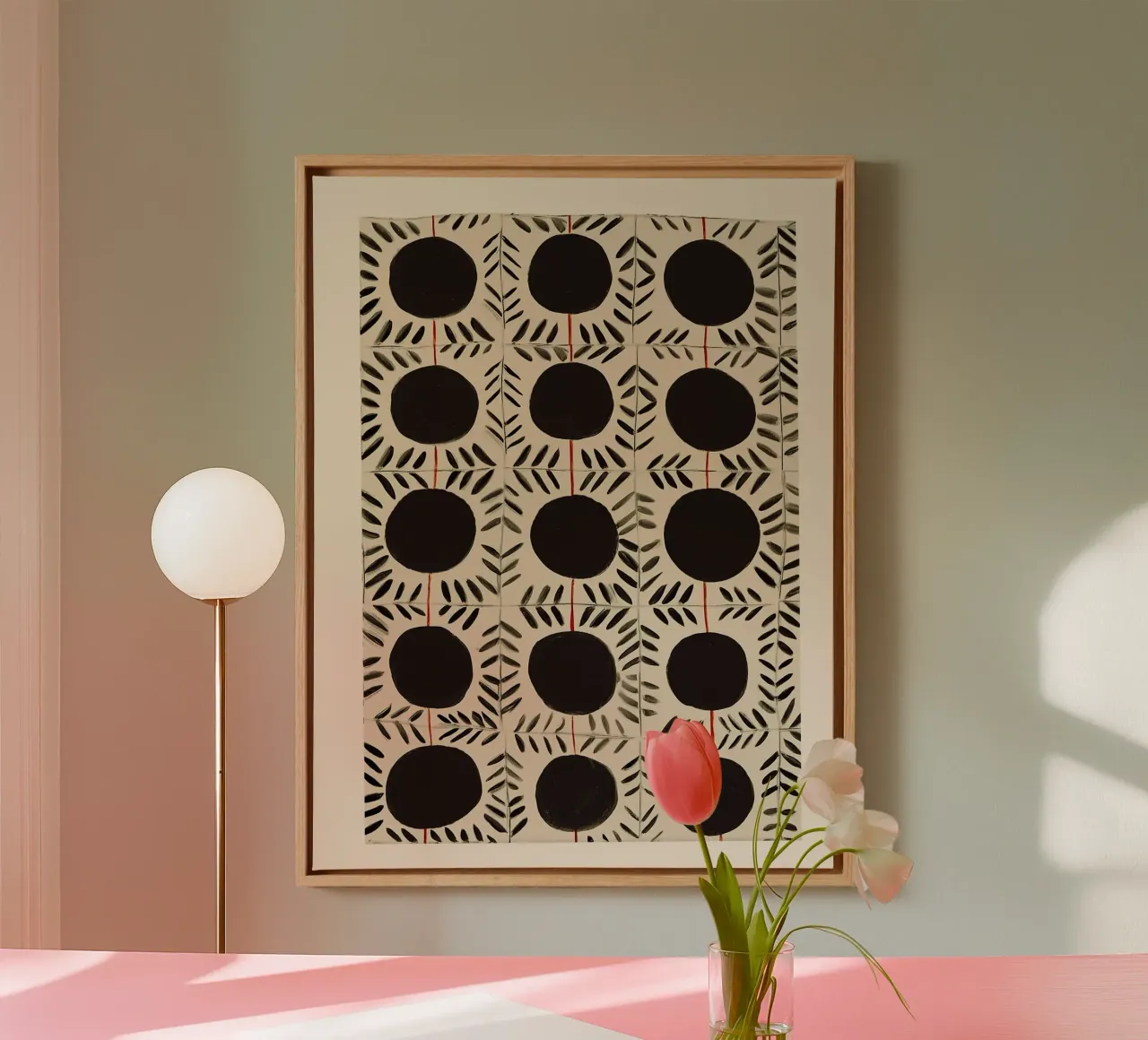 Circle & Leaf Pattern canvas by Sienna Atelier