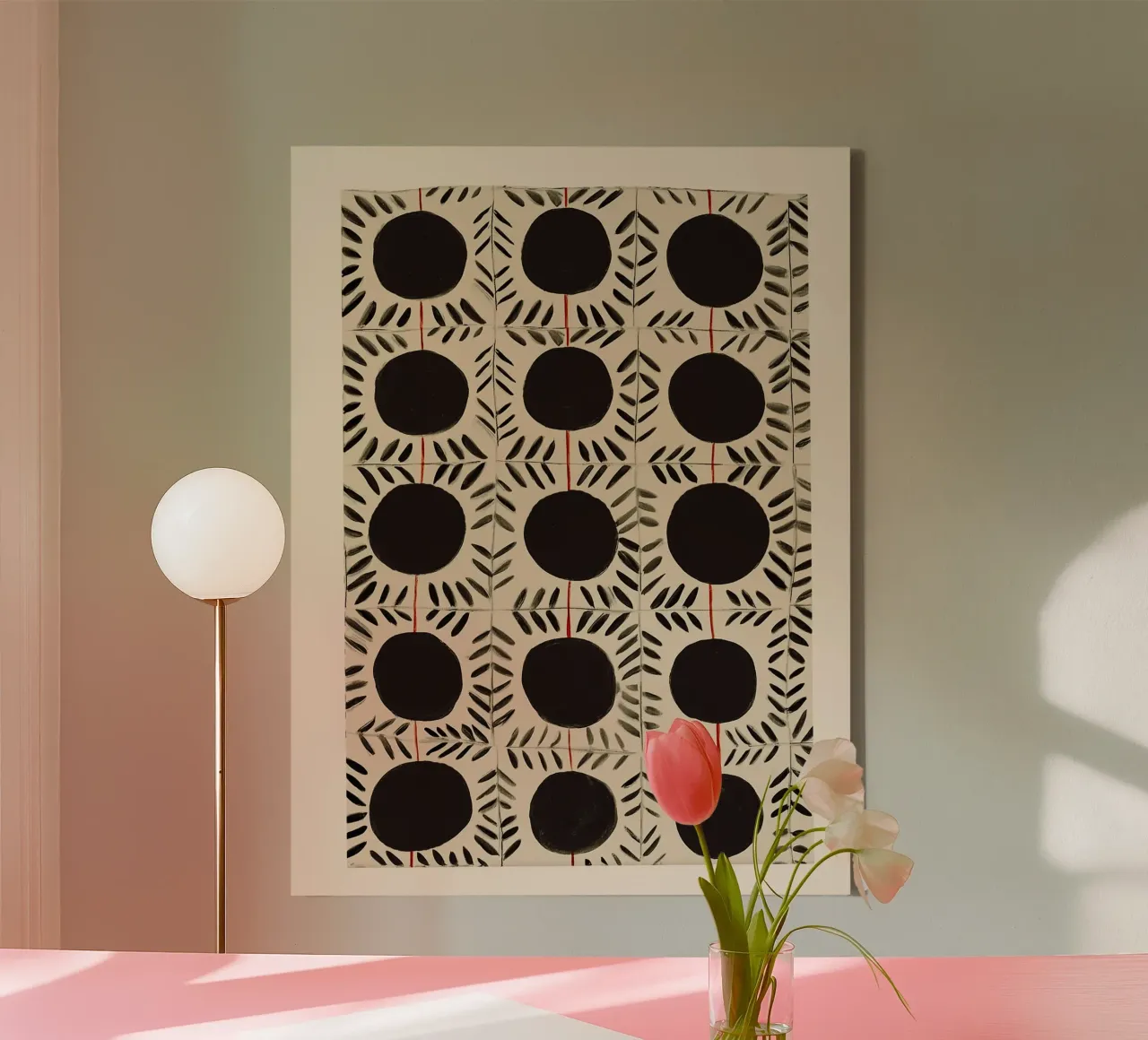 Circle & Leaf Pattern canvas by Sienna Atelier