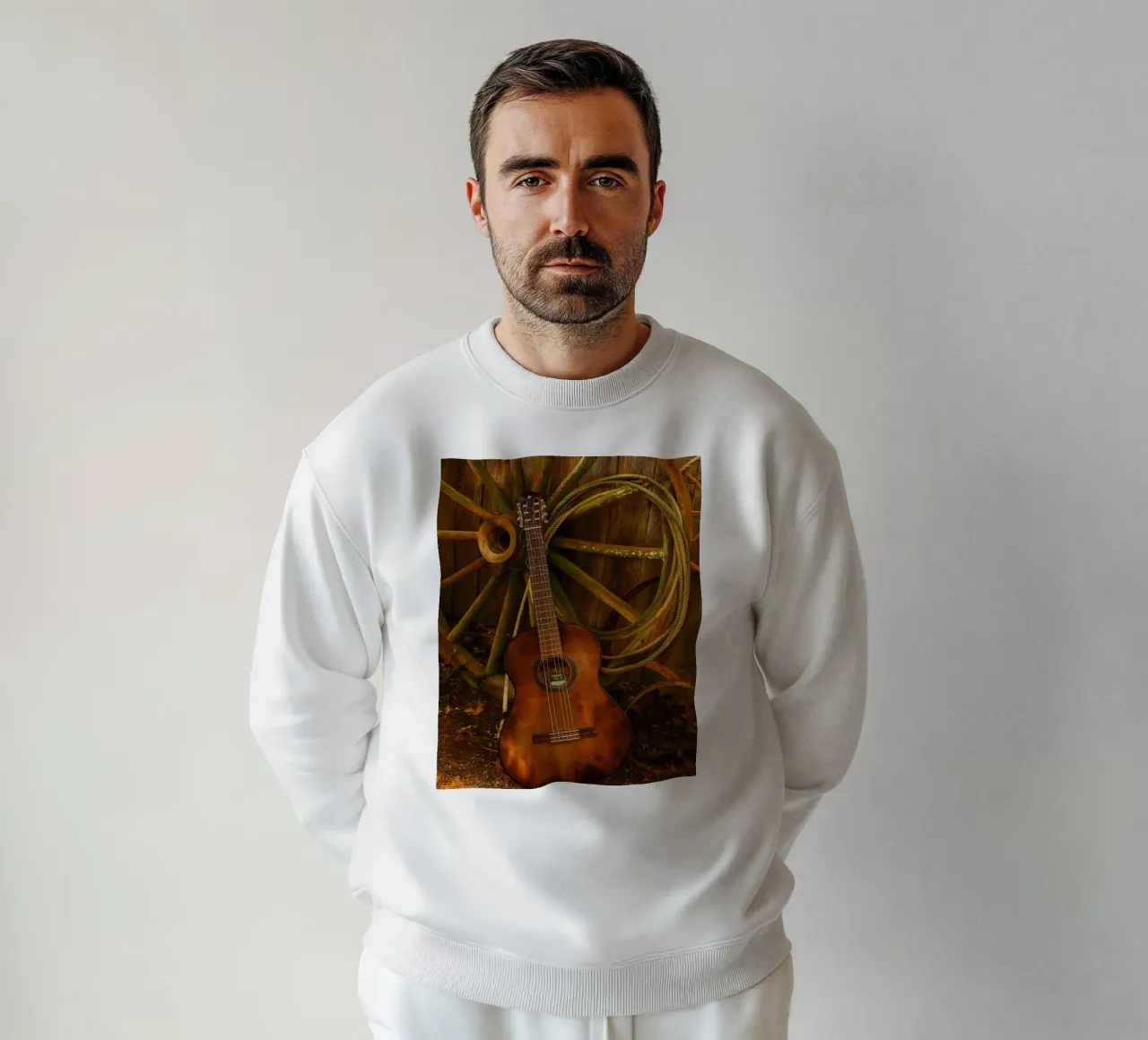 old guitar with broken strings sweatshirt by Deemoll