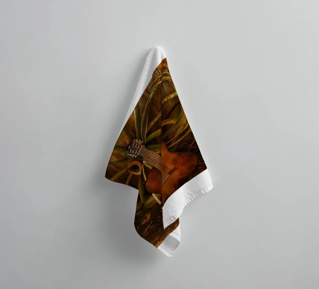 old guitar with broken strings towel by Deemoll