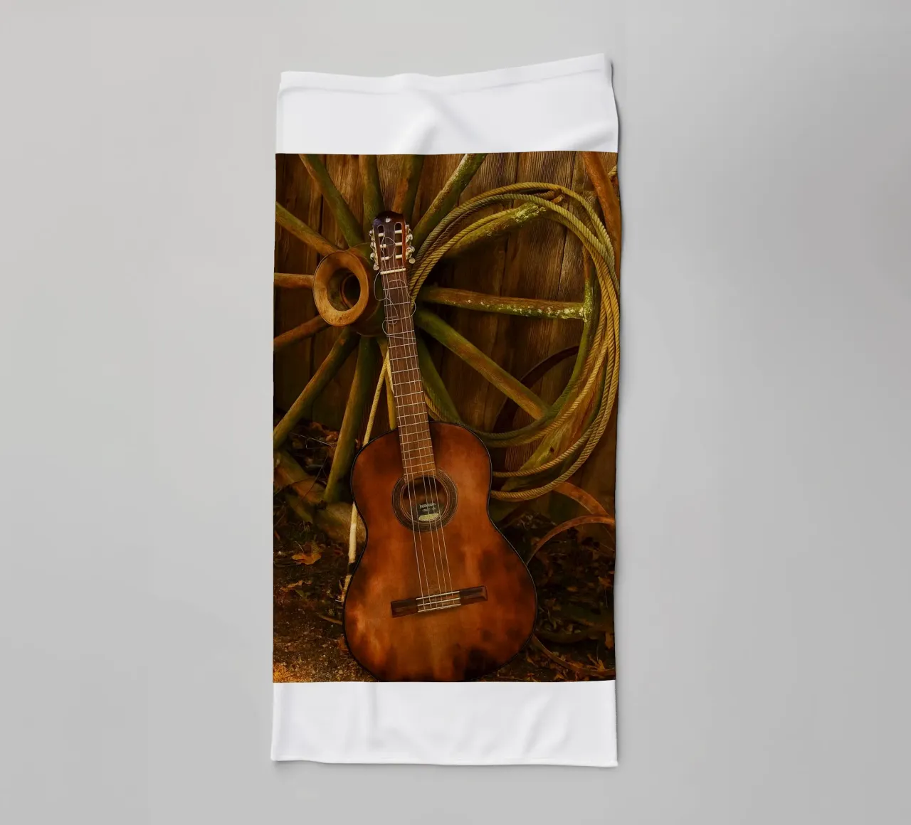 old guitar with broken strings towel by Deemoll