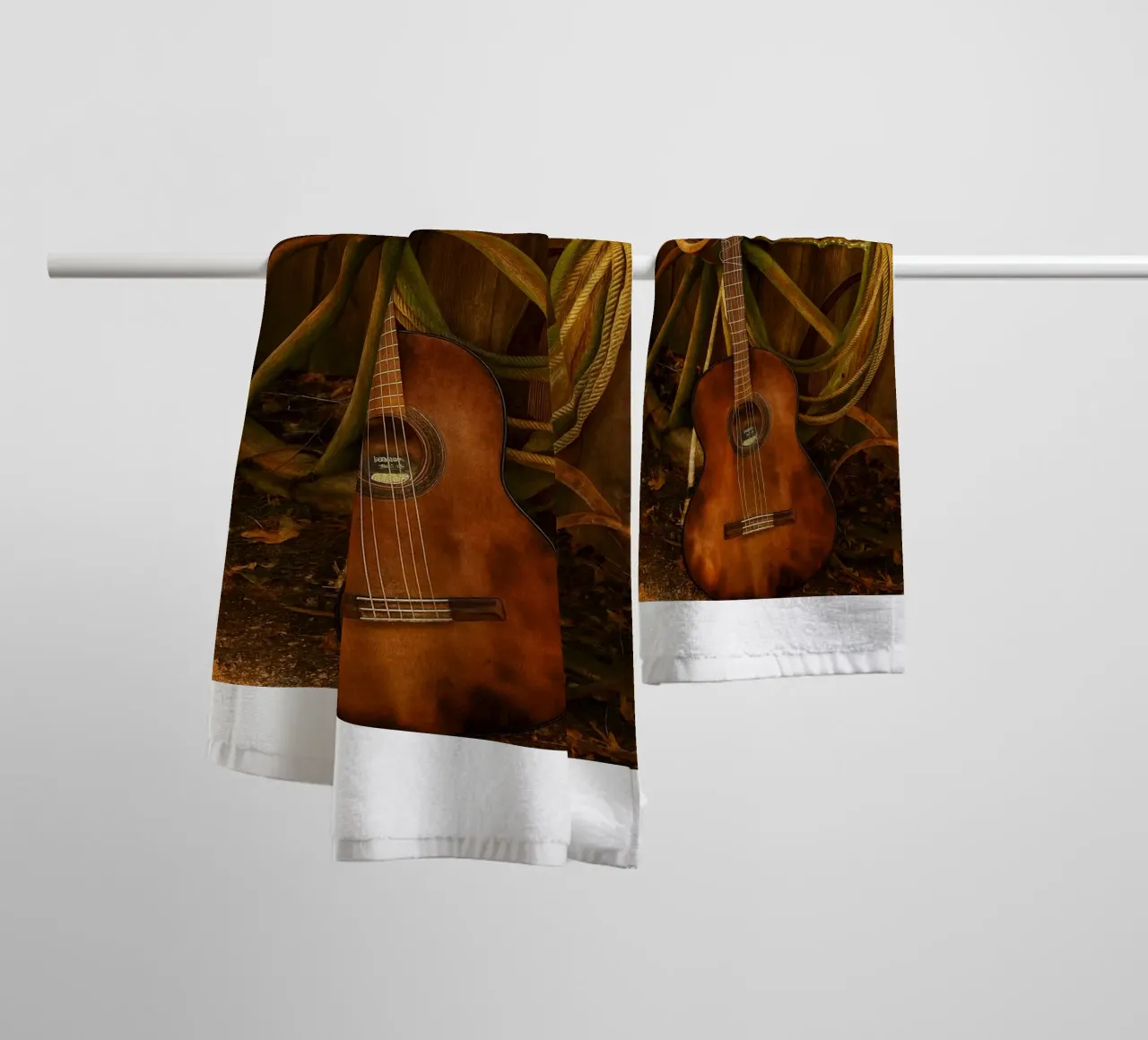 old guitar with broken strings towel by Deemoll
