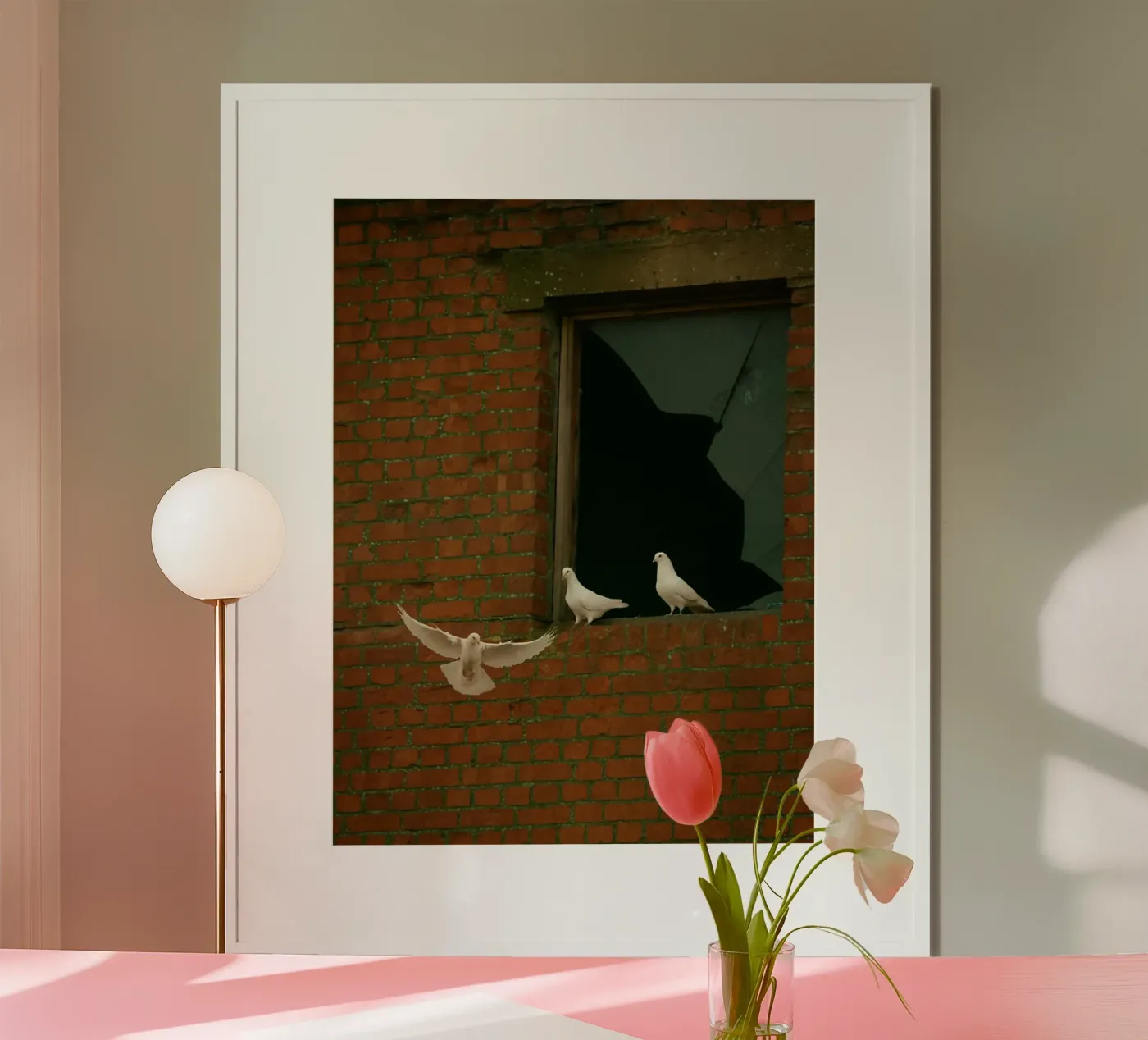 drie witte duiven poster van Deemoll