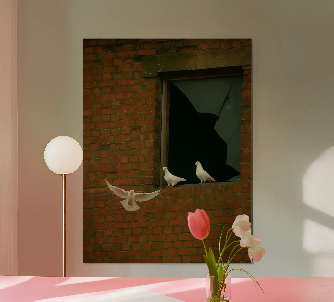 drie witte duiven poster van Deemoll