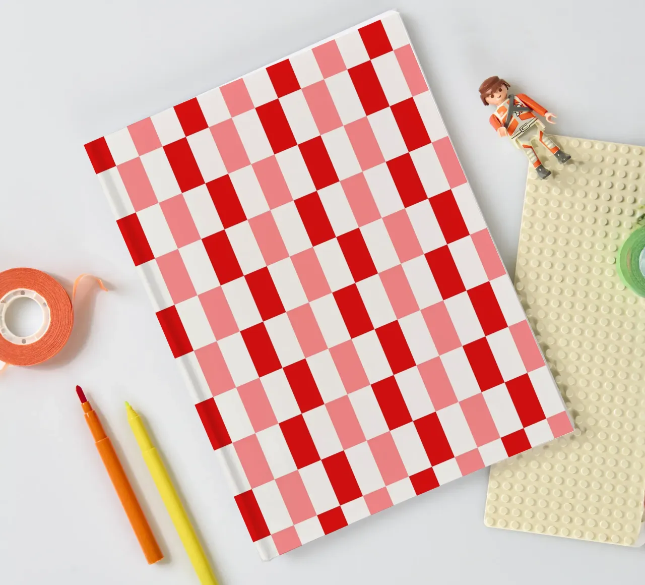 Pink Red Rectangle Checks notebook by Timeless moderna