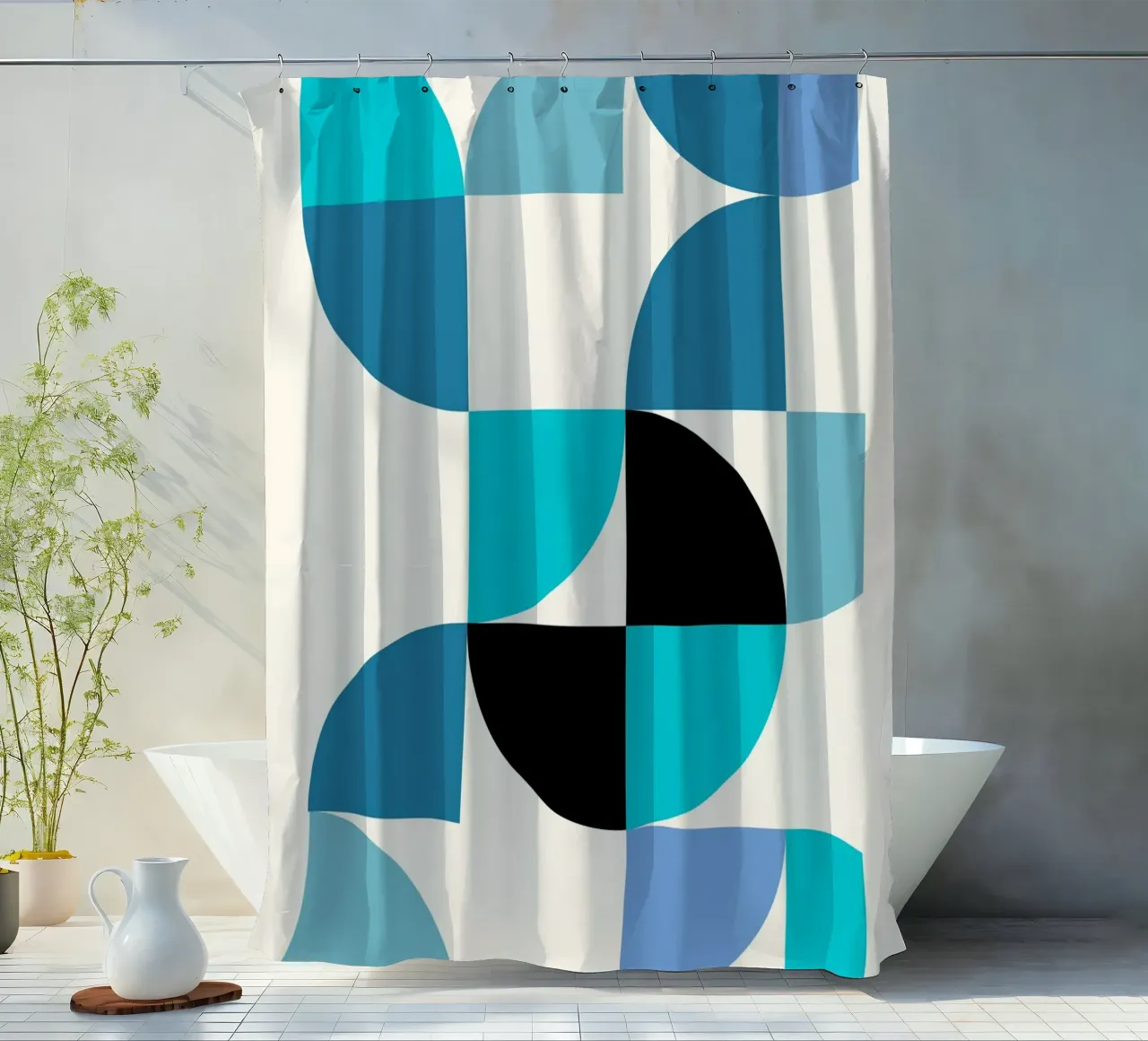 Géométrie bleue - Formes abstraites modernes rideau de douche de Cozy Vibes