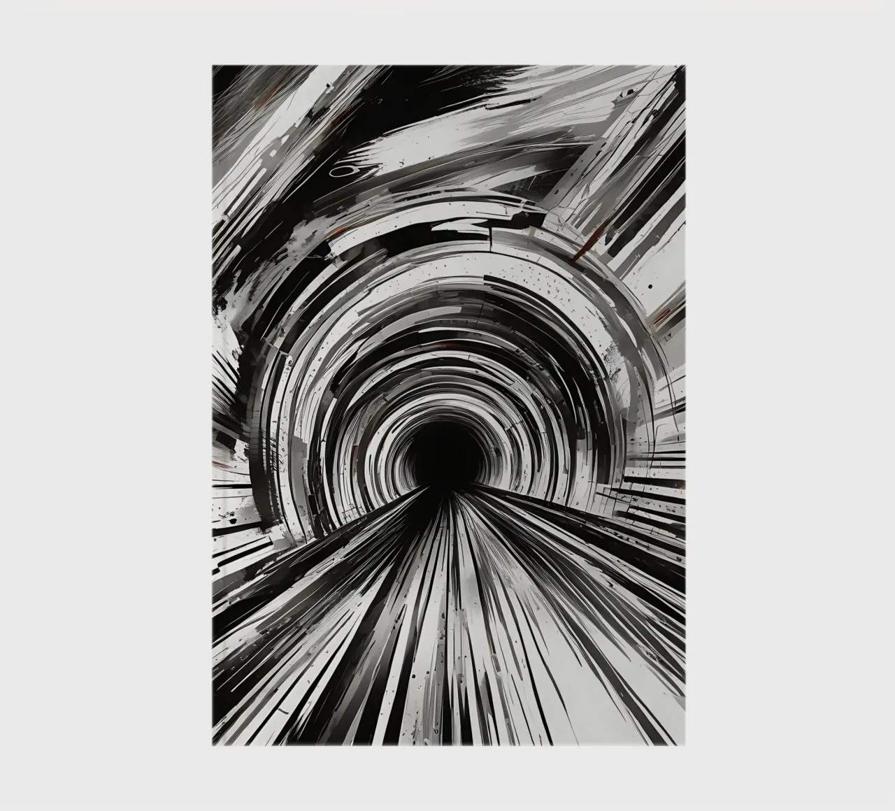 in the tunnel, view into the unknown, black and white notebook by Farbträume