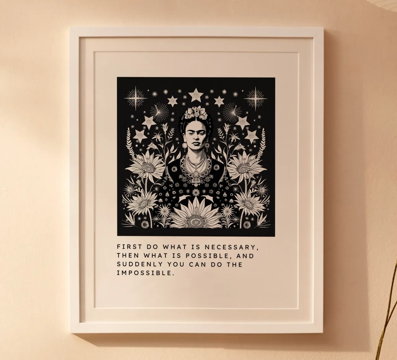 Frida Kahlo "Vibrant Strength" poster con telaio in plastica da Fantasias Florales