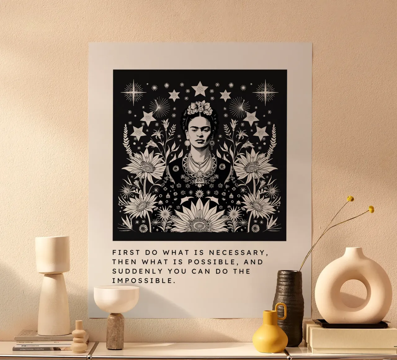 Frida Kahlo "Vibrant Strength" poster con telaio in plastica da Fantasias Florales