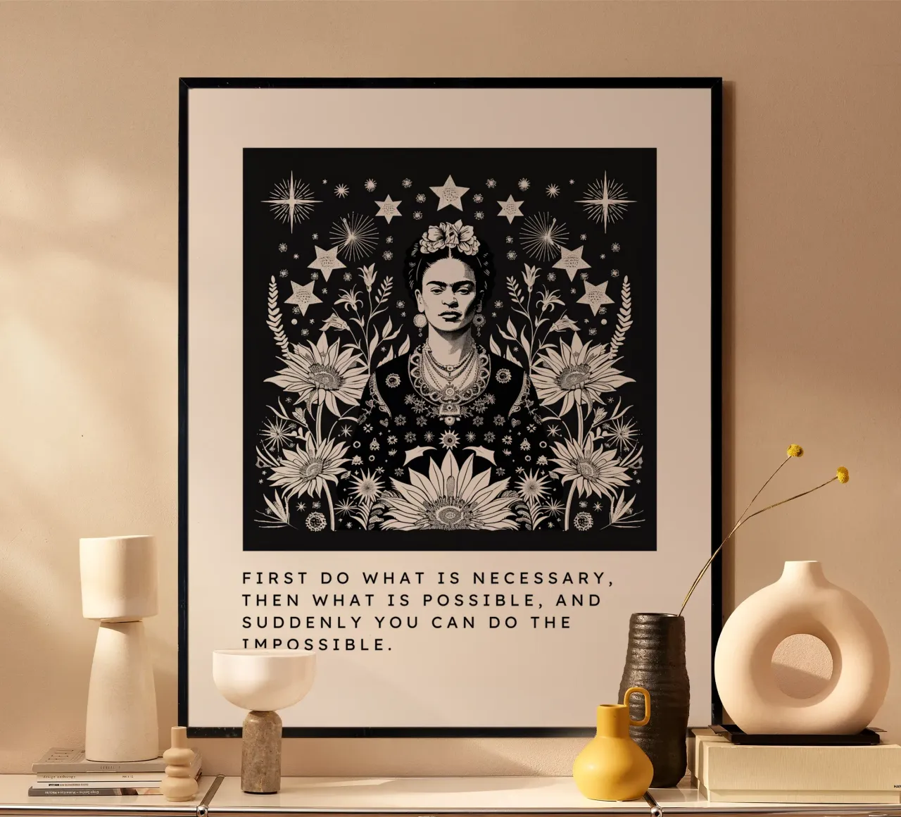 Frida Kahlo "Vibrant Strength" poster con telaio in plastica da Fantasias Florales