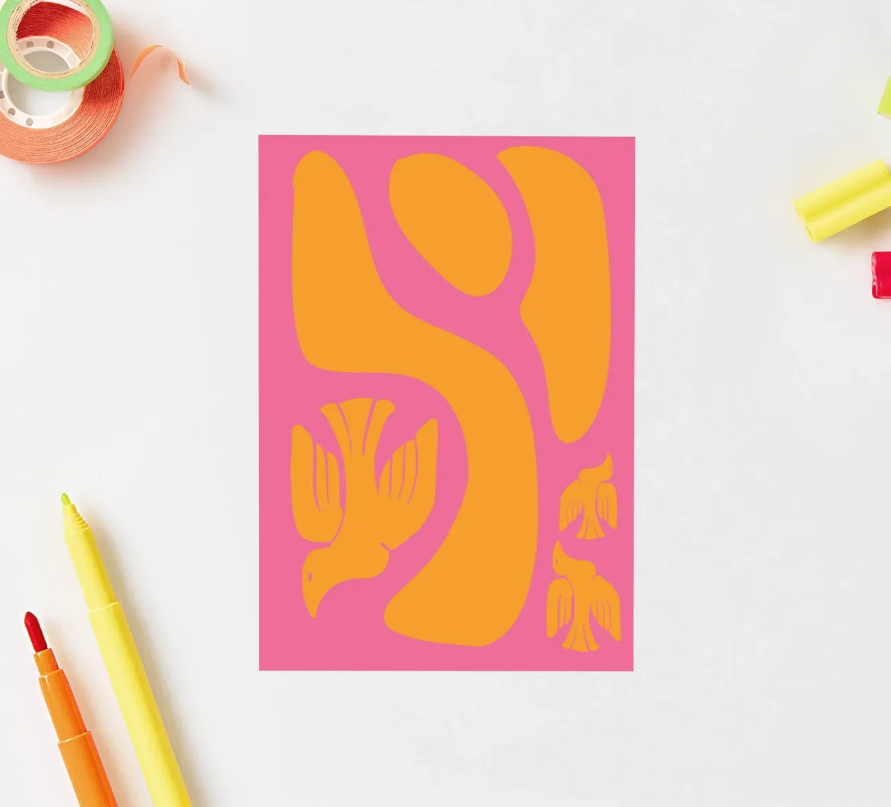 Orange Birds on Pink Sticker von Candid Chroma