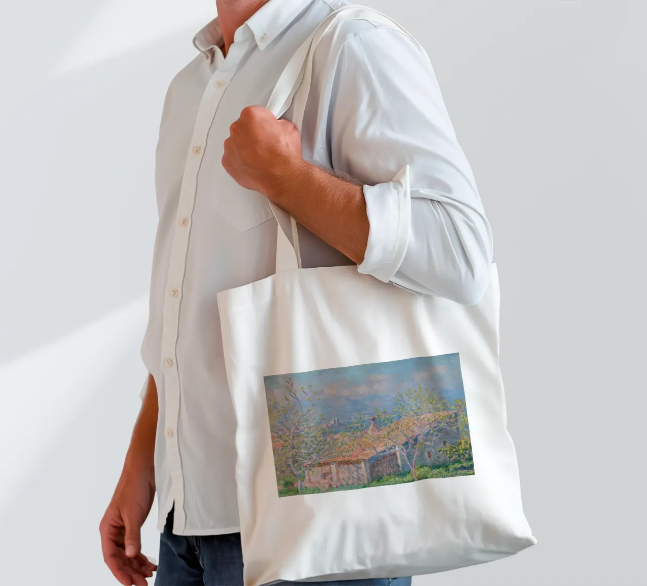 Claude Monet - Casa del giardiniere ad Antibes borsa in juta da Timeless Artworks