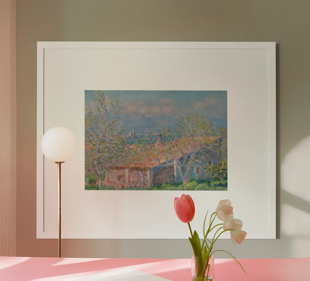 Claude Monet - Casa del giardiniere ad Antibes poster con telaio in plastica da Timeless Artworks