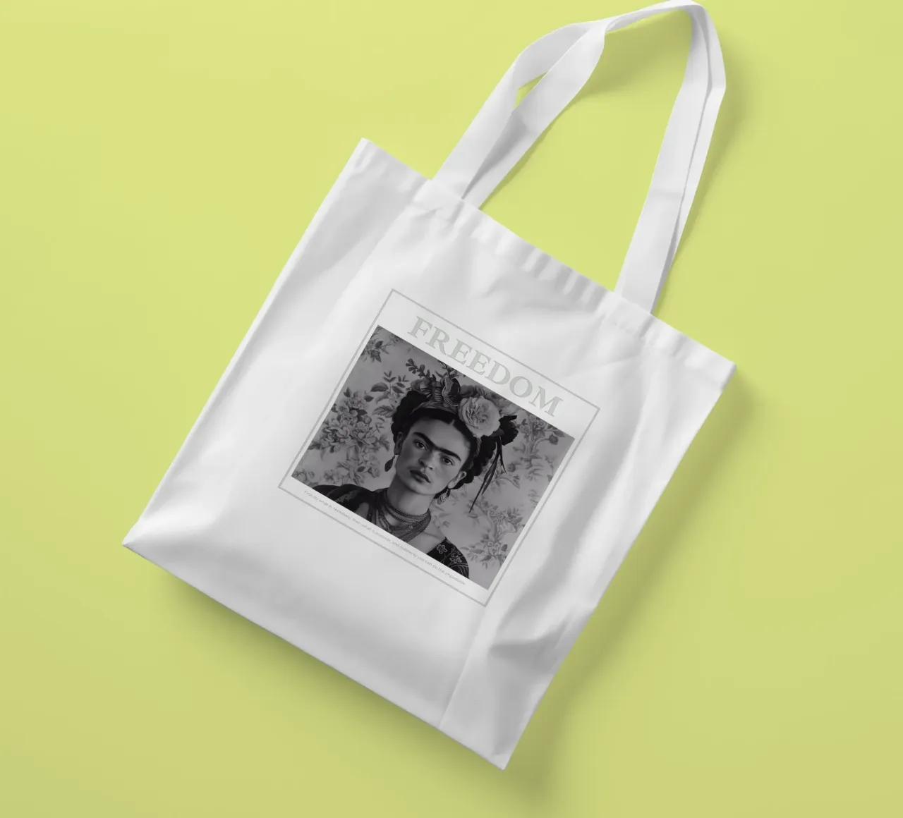 Frida Kahlo "Power in Every Stroke" borsa in juta da Fantasias Florales