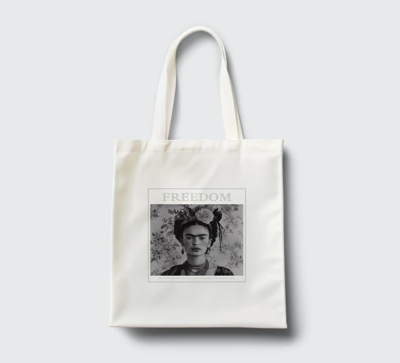 Frida Kahlo "Power in Every Stroke" borsa in juta da Fantasias Florales