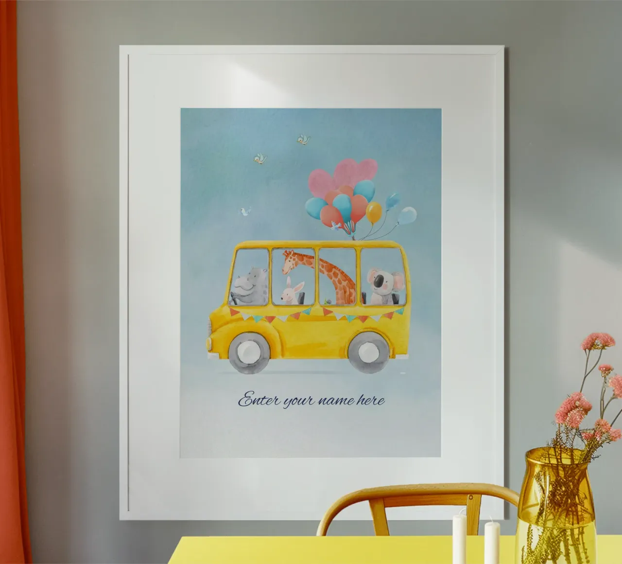 Nome personalizzato per bambini poster con telaio in legno da DesignArt