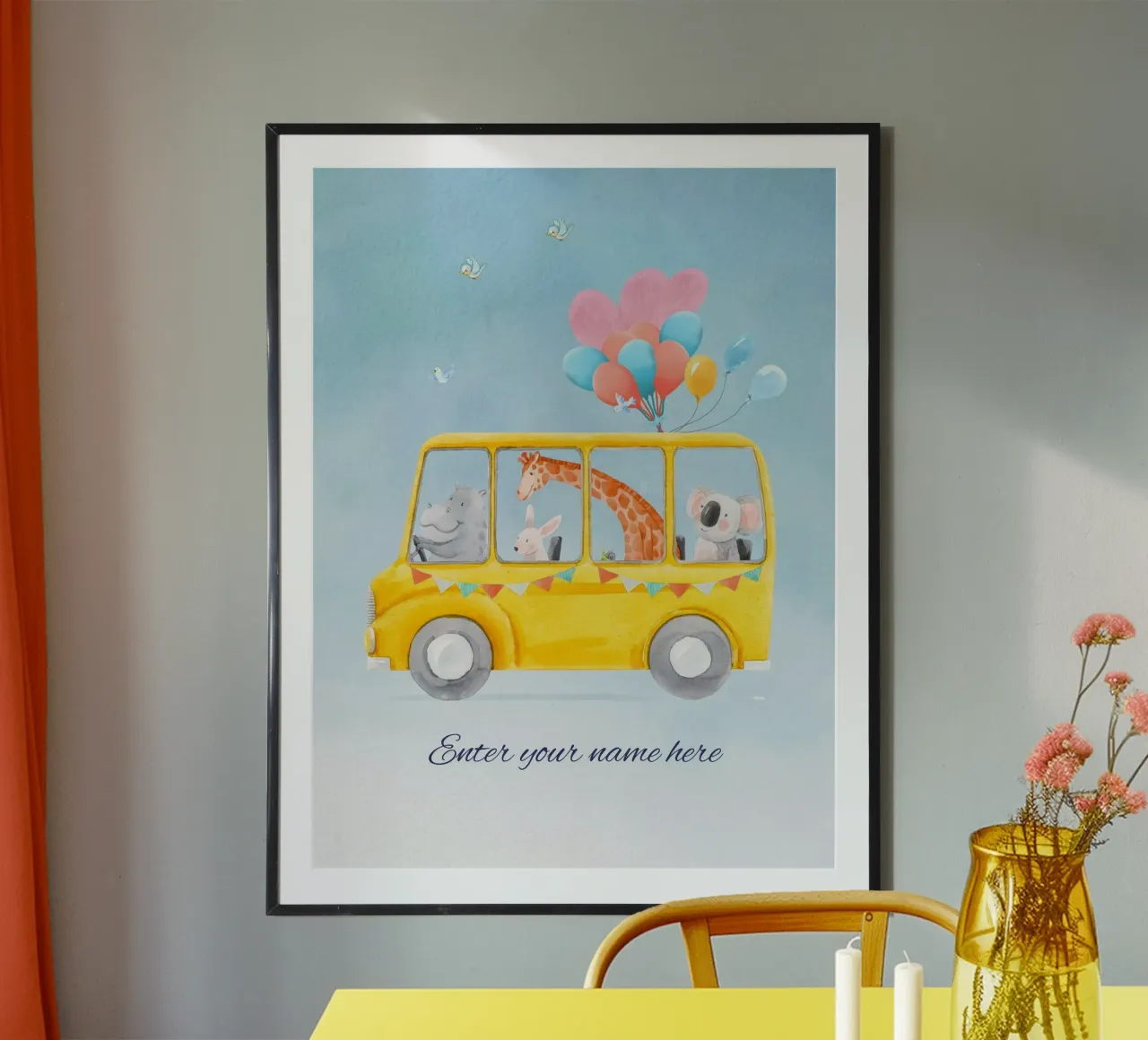 Nome personalizzato per bambini poster con telaio in legno da DesignArt
