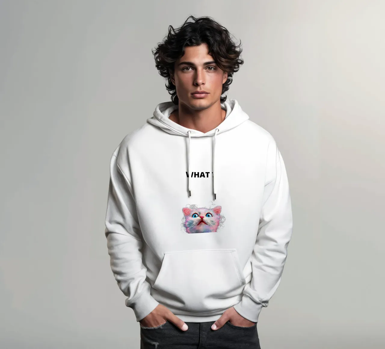 What ? with the cat felpa con cappuccio da dinem