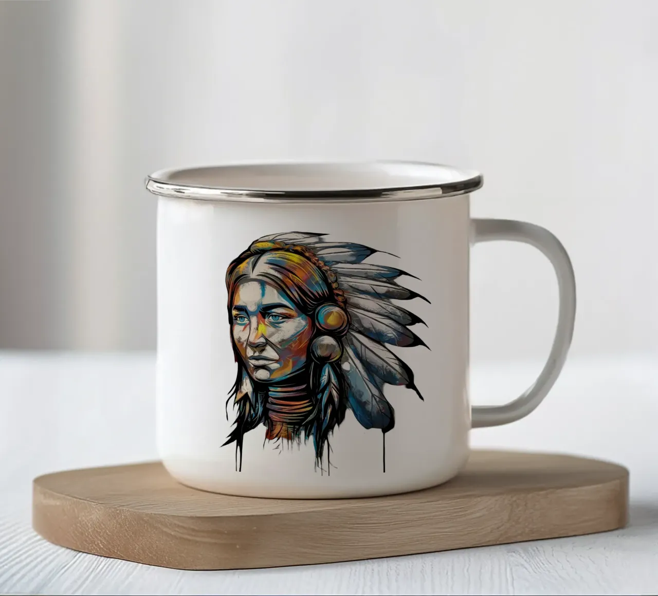 native american face tazza in smalto da dinem
