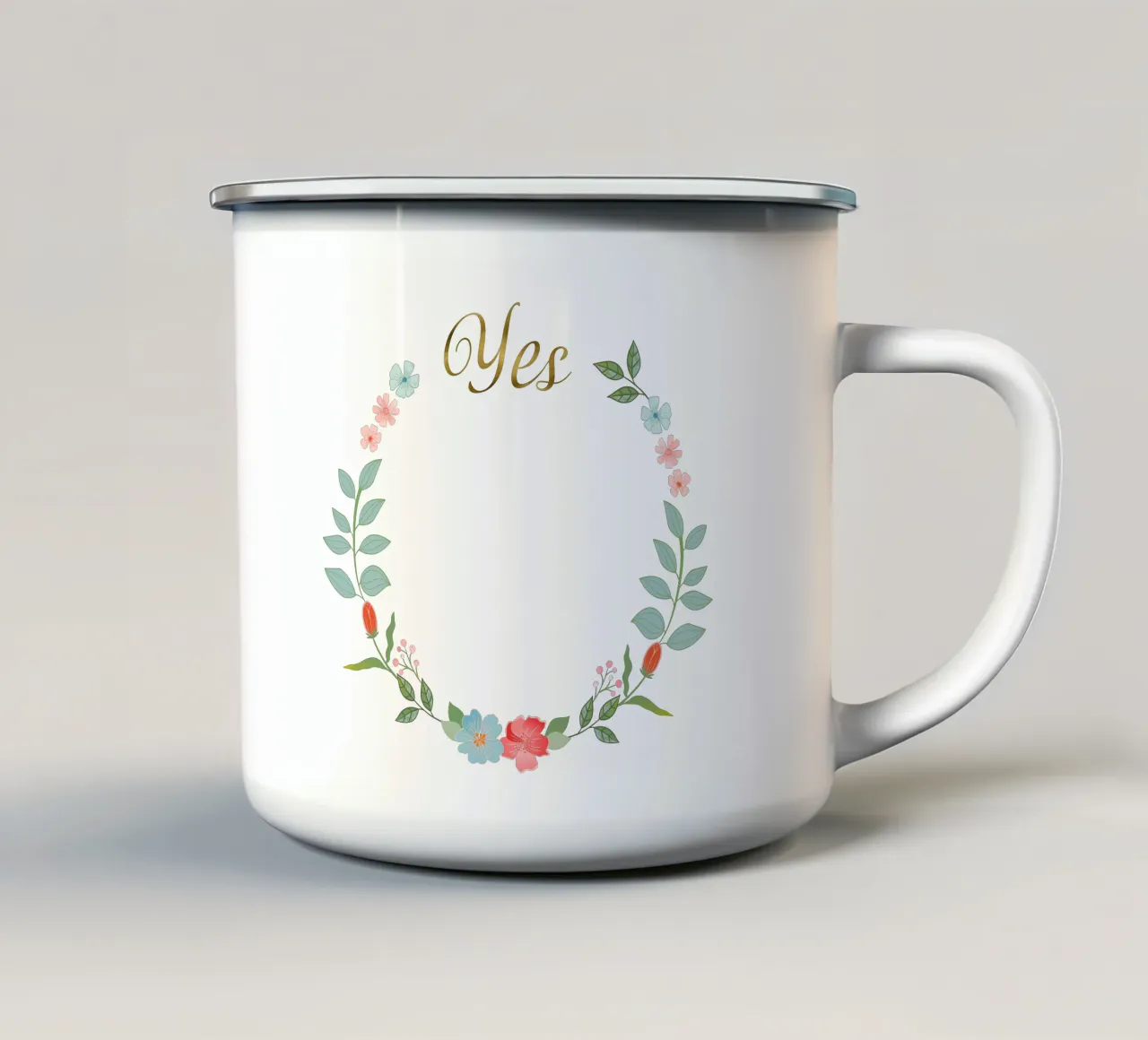 Sì. Corona di fiori per fidanzamento, matrimonio, partnership tazza in smalto da CalliLetters