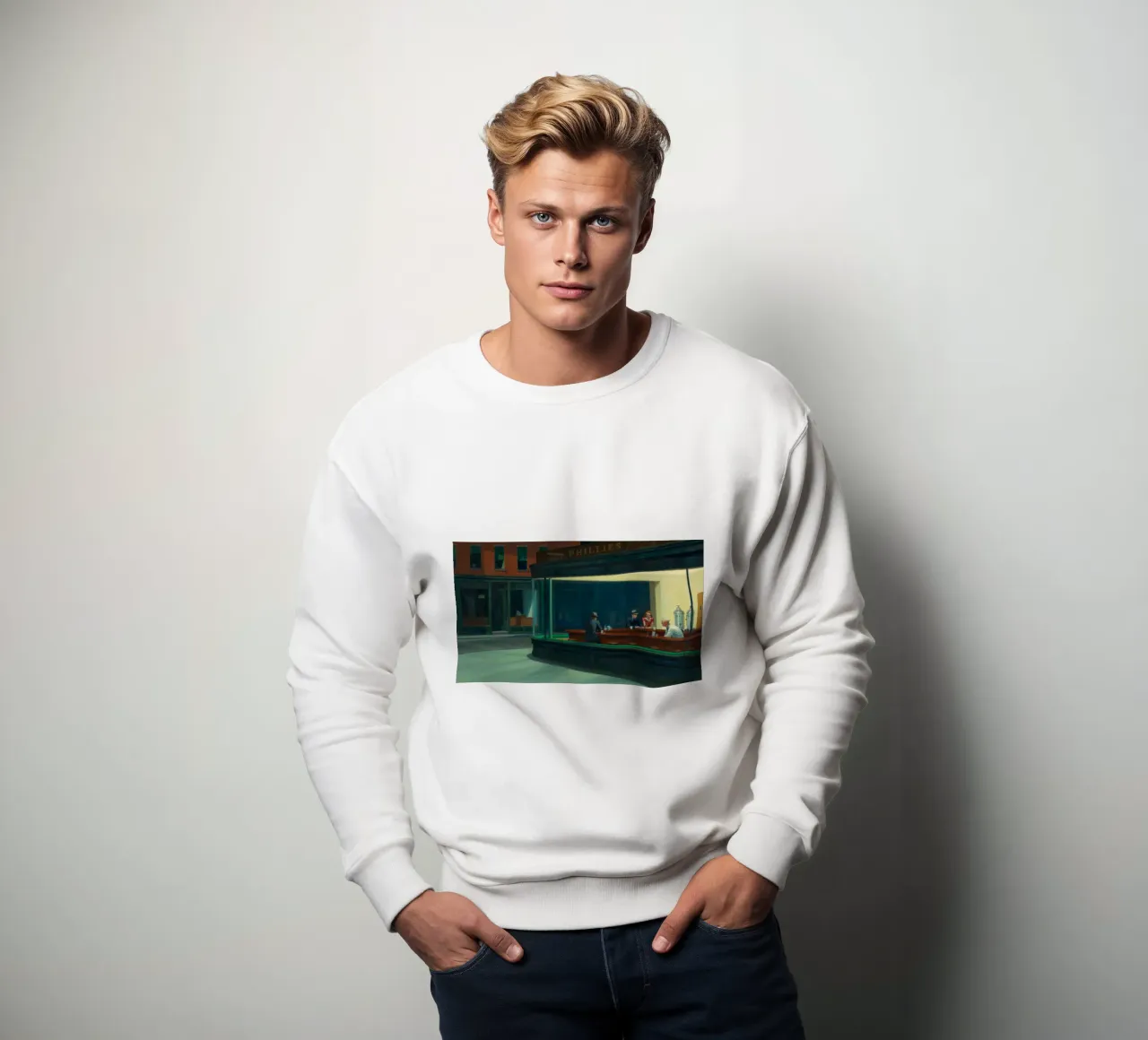 Edward Hopper - Nighthawks, 1942 felpa da Timeless Artworks