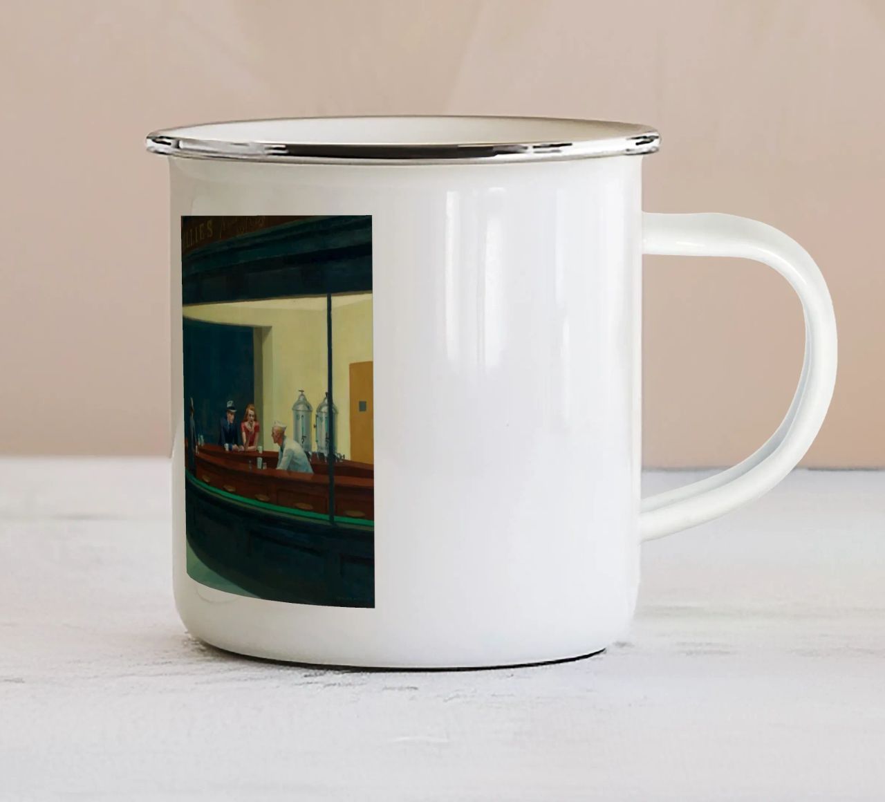 Edward Hopper - Nighthawks, 1942 tazza in smalto da Timeless Artworks