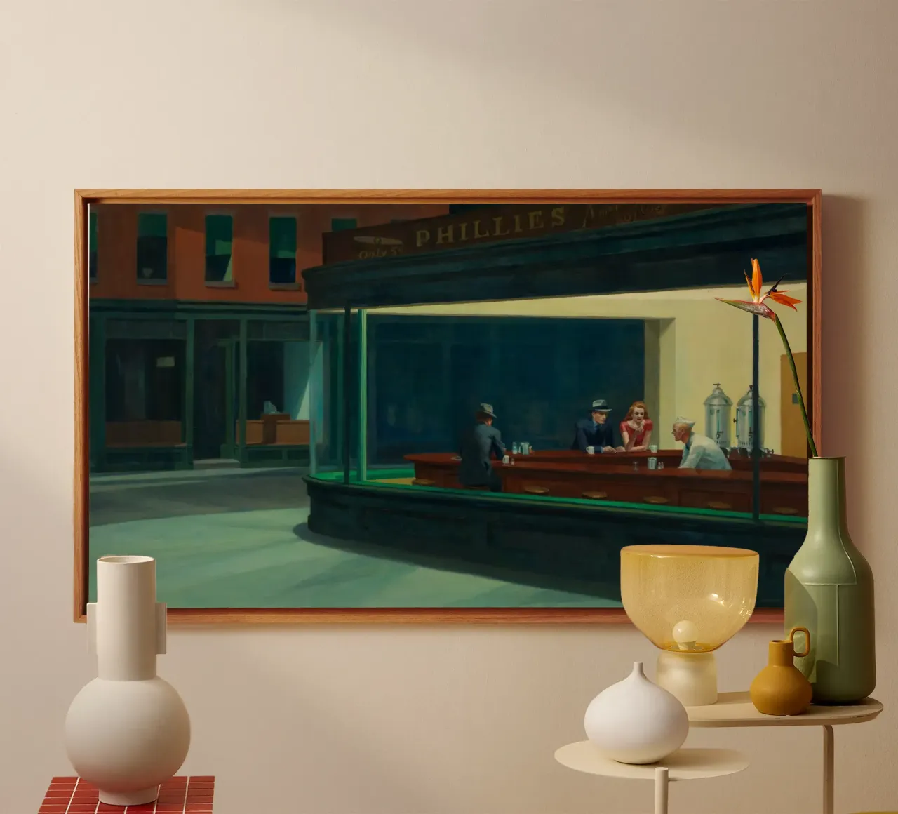 Edward Hopper - Nighthawks, 1942 tela con Cornice a cassetta da Timeless Artworks