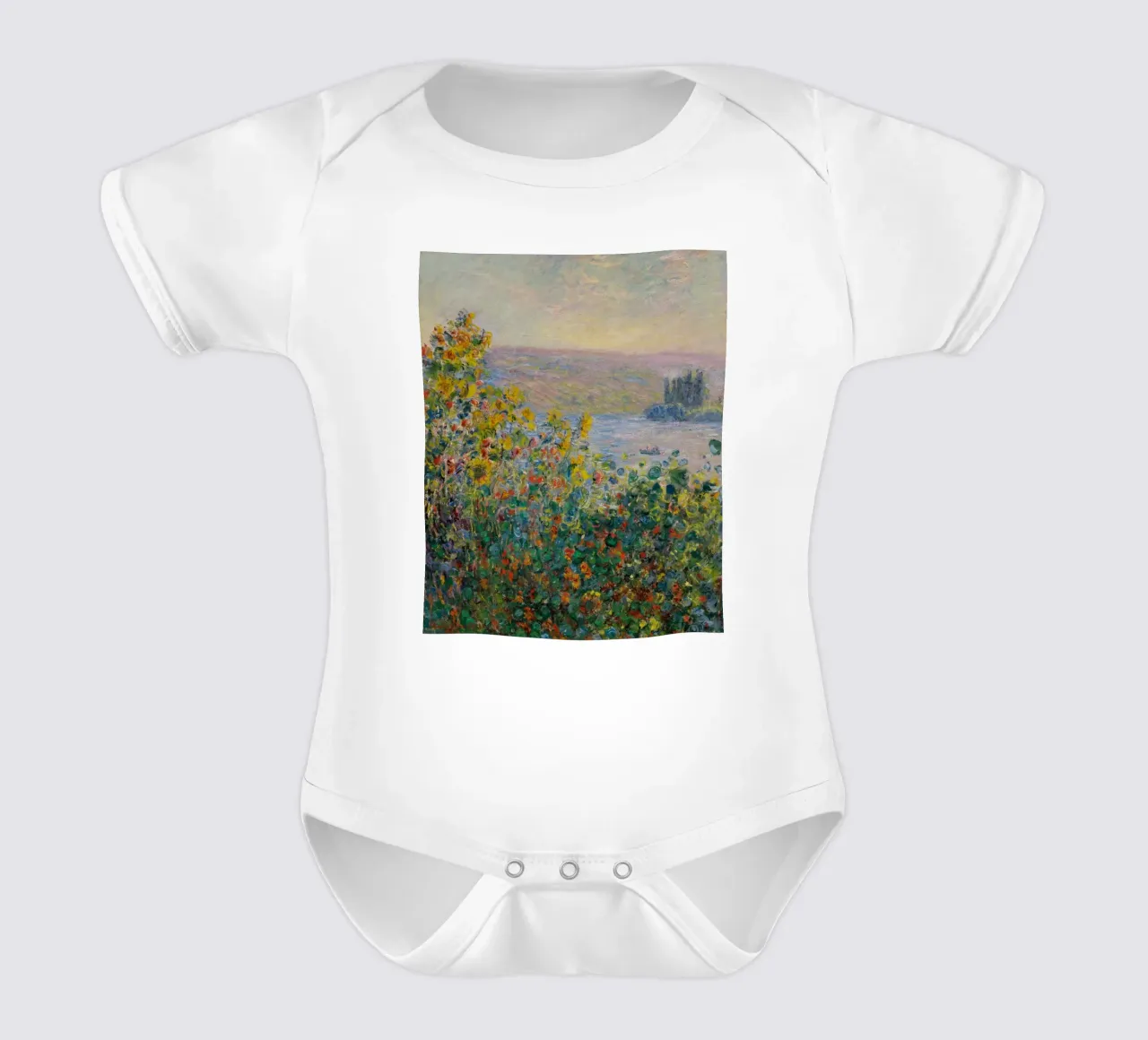 Claude Monet - Aiuole di fiori a Vétheuil body neonato maniche corte da Timeless Artworks