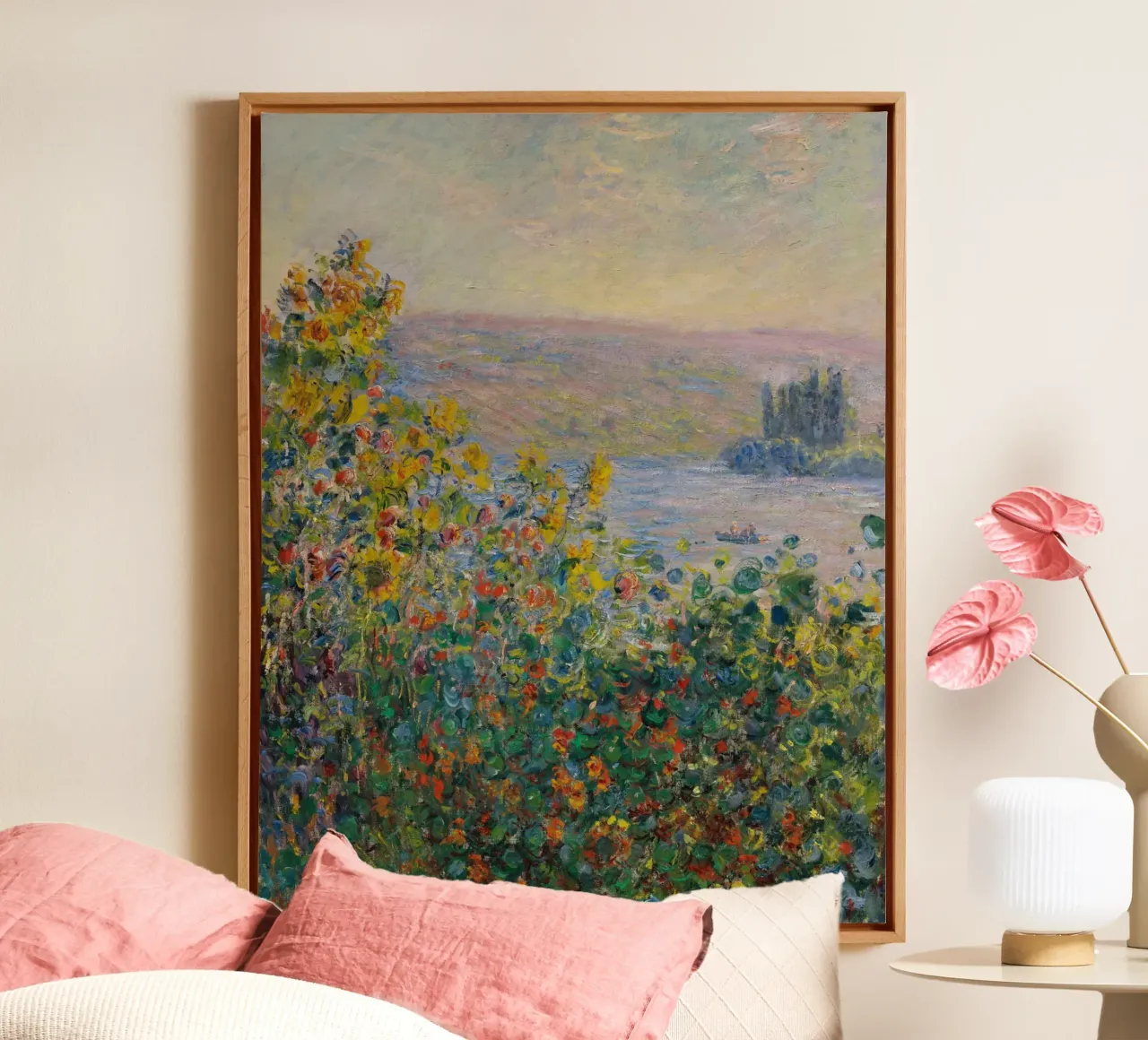 Claude Monet - Aiuole di fiori a Vétheuil tela con Cornice a cassetta da Timeless Artworks