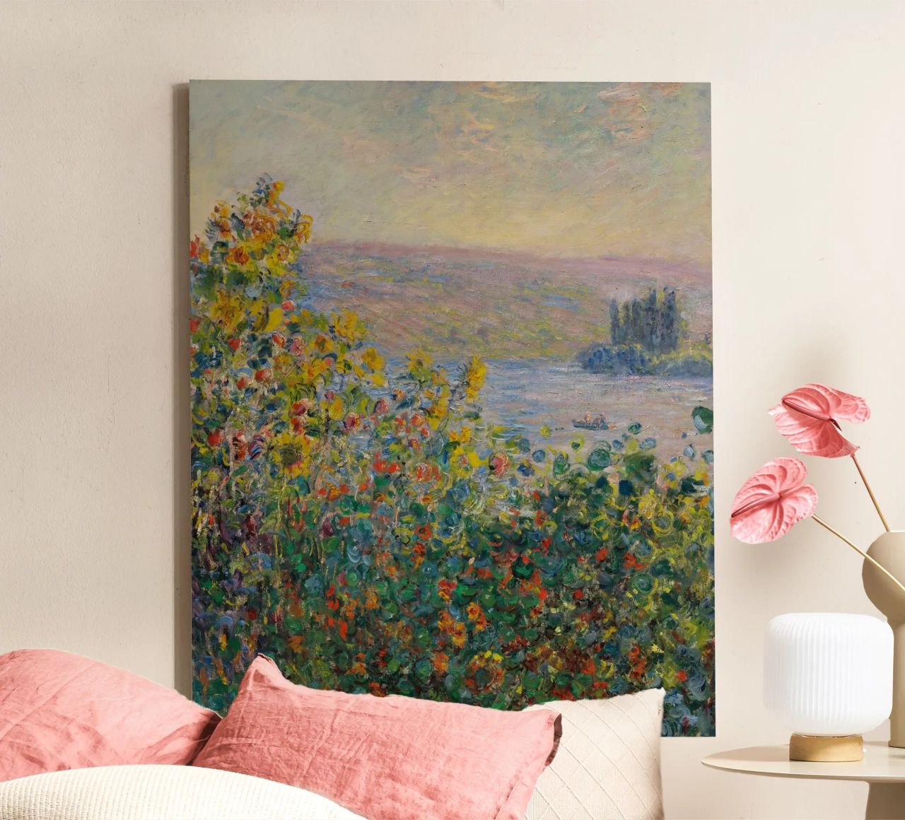 Claude Monet - Blumenbeete in Vétheuil Leinwand von Timeless Artworks