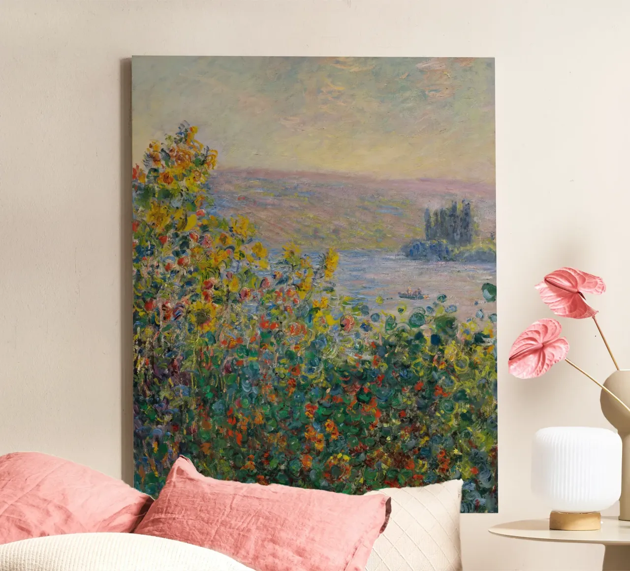 Claude Monet - Aiuole di fiori a Vétheuil tela con Cornice a cassetta da Timeless Artworks