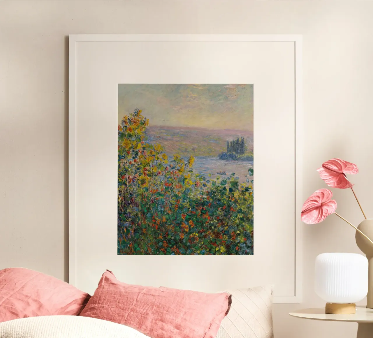 Claude Monet - Aiuole di fiori a Vétheuil carta hahnemühle da Timeless Artworks